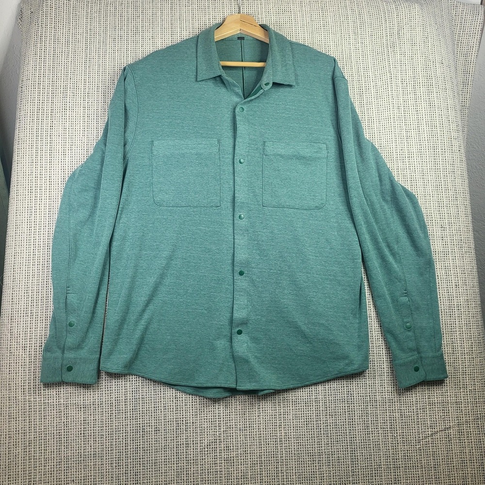 Lululemon Shirt Mens Extra Large Green Snap Button‎ Long Sleeve Casual Stretchy